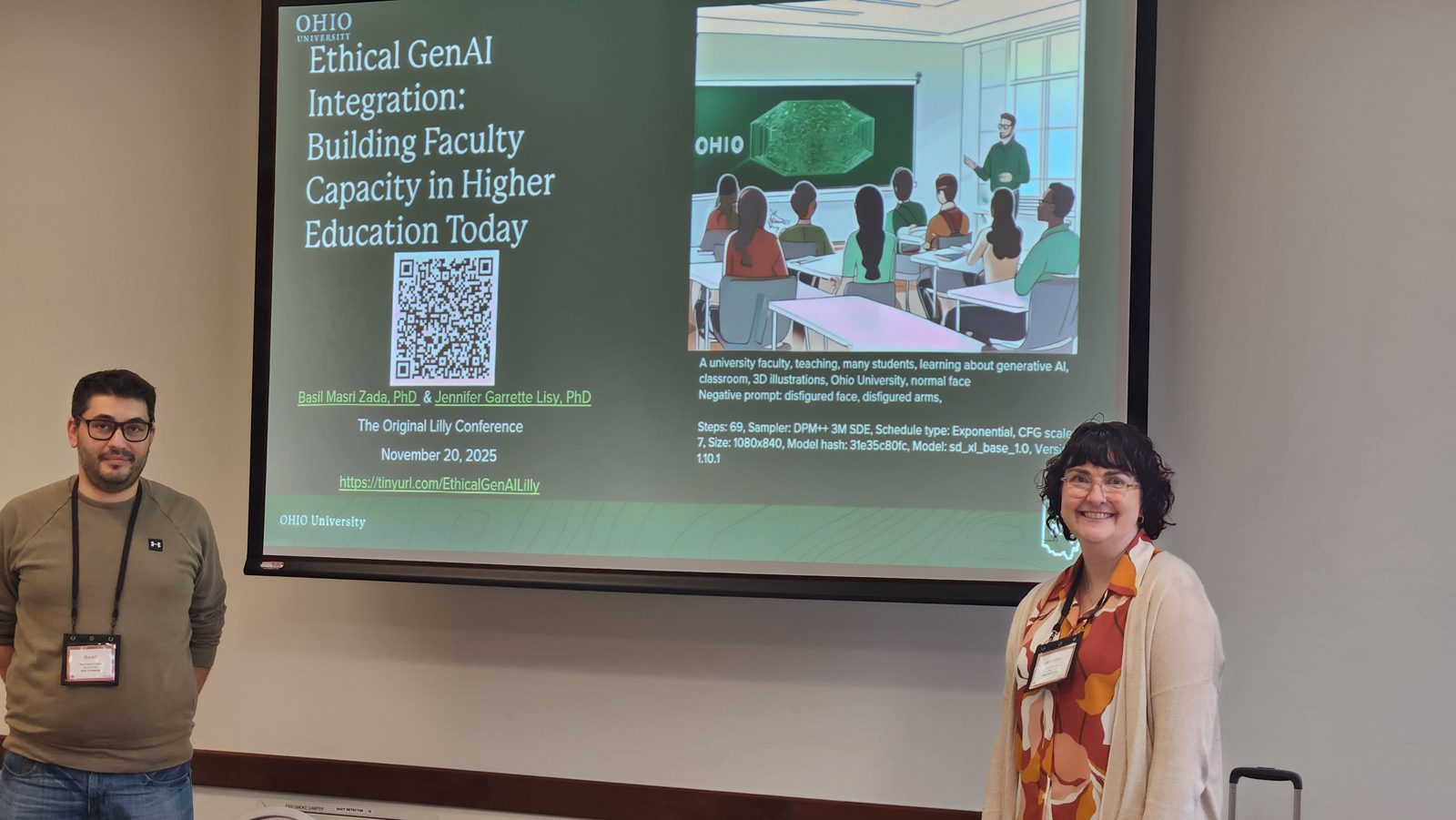 Dr. Jen Lisy and Dr. Basil Masri Zada presenting Ethical GenAI Integration at The Original Lilly Conference