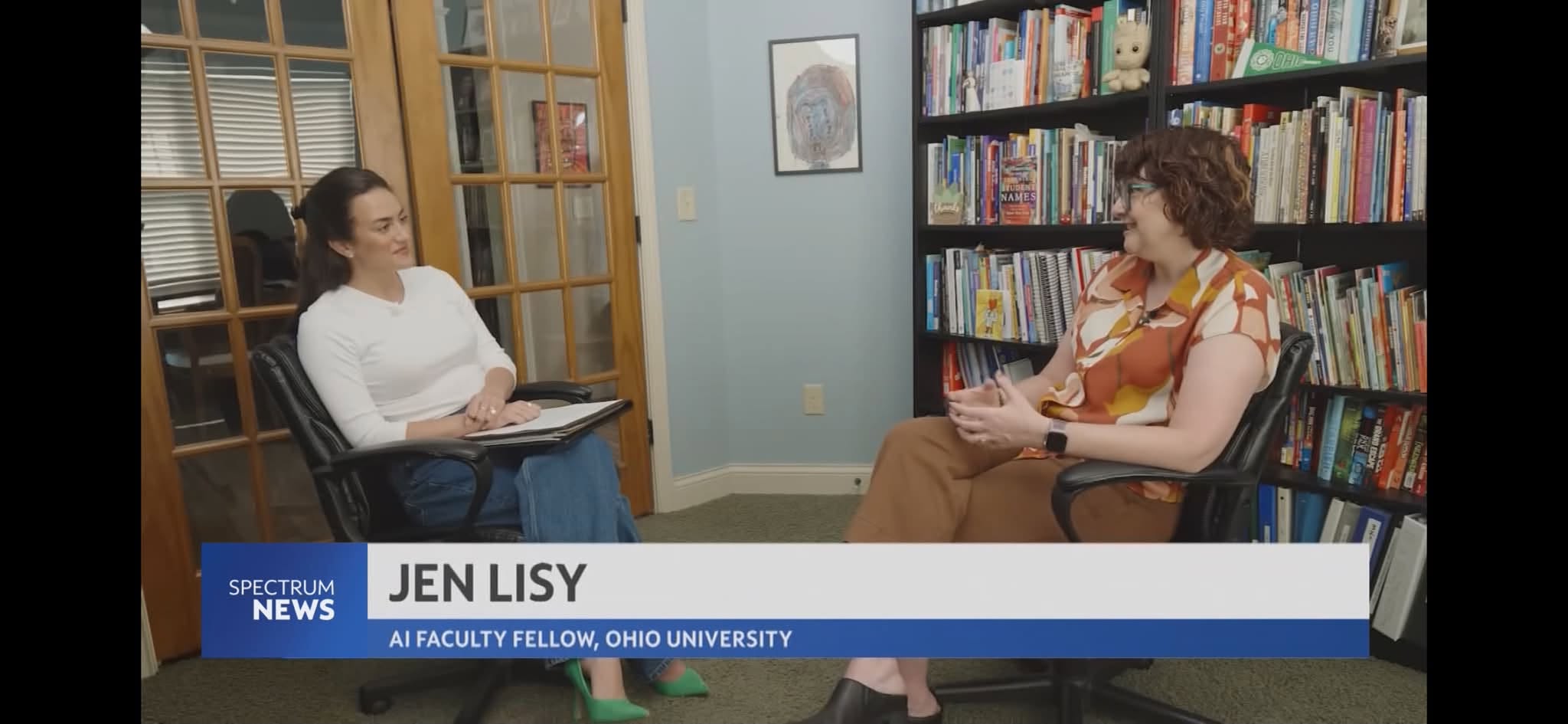 Dr. Jen Lisy being interviewed by a Spectrum News 1 reporter